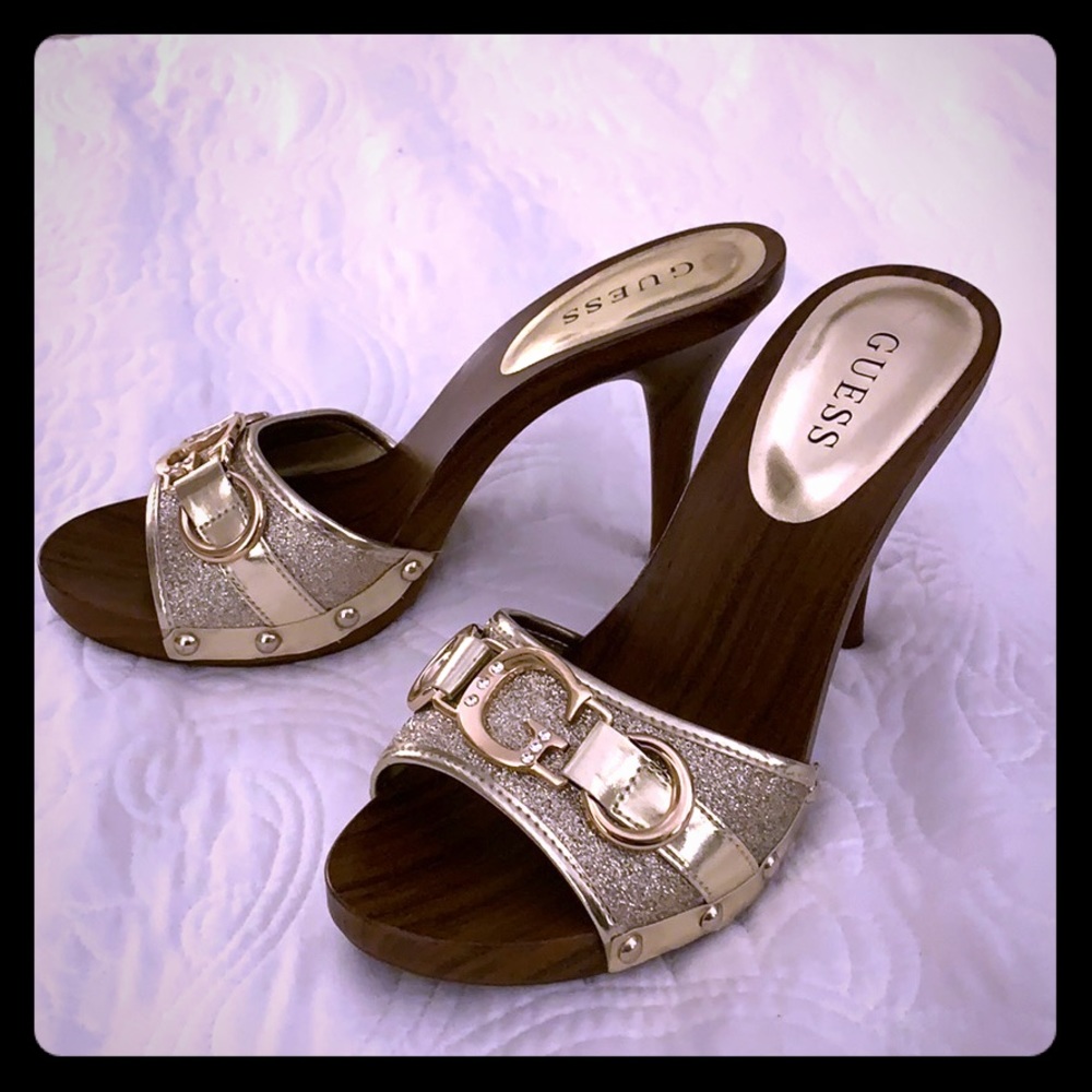 Guess Wood Heels with Signature Buckle